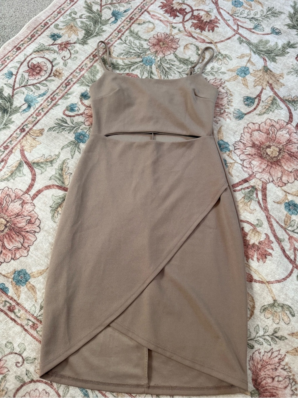 Lulu's Taupe Cutout Wrap Mini Dress - Picture 4 of 4